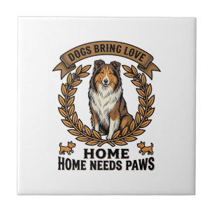 Dog Love Shirt Vintage Engraving Laurel Design_1 Ceramic Tile