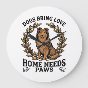 Dog Love Shirt Vintage Engraving Laurel Design (2) Large Clock