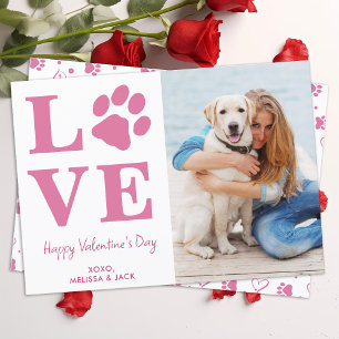 Dog LOVE Valentines Day Custom Pink Pet Photo Holiday Card