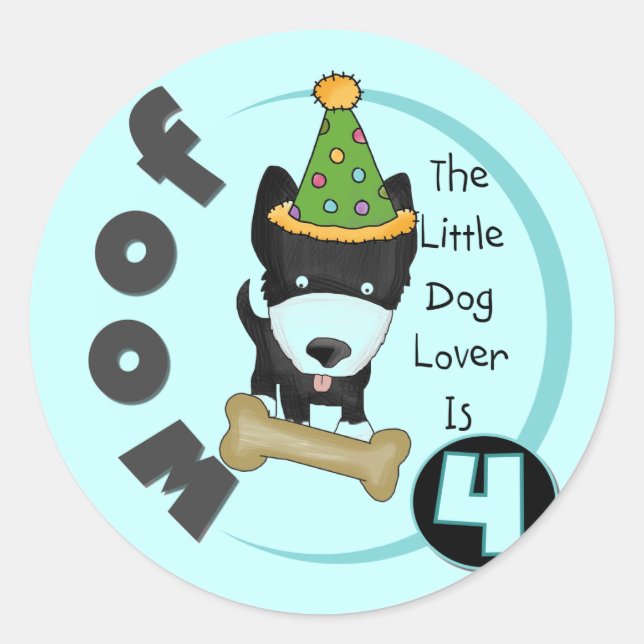 Dog Lover 4th Birthday T-shirts and Gifts Classic Round Sticker (Front)