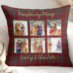 Dog Lover 6 Photo Personalised Plaid Christmas Cushion