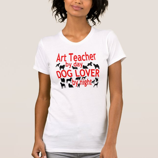 Dog Lover Art Teacher in Red T-Shirt (Front)