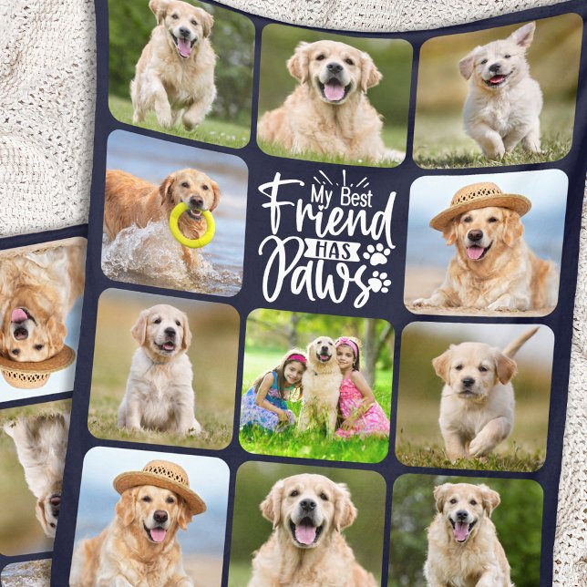 Dog Lover Best Friend Custom 11 Pet Photo Collage Fleece Blanket (Creator Uploaded)