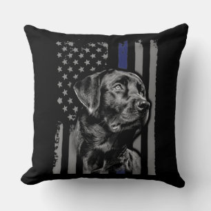 Dog Lover   Black Labrador American Flag Thin Line Cushion