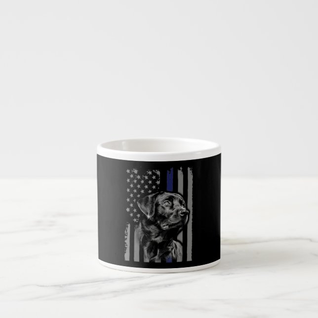 Dog Lover | Black Labrador American Flag Thin Line Espresso Cup (Front)