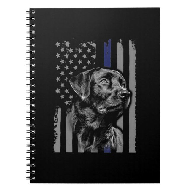 Dog Lover | Black Labrador American Flag Thin Line Notebook (Front)
