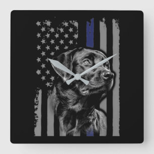 Dog Lover Black Labrador American Flag Thin Line Square Wall Clock