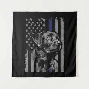 Dog Lover Black Labrador American Flag Thin Line Tapestry