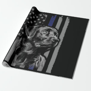 Dog Lover Black Labrador American Flag Thin Line Wrapping Paper