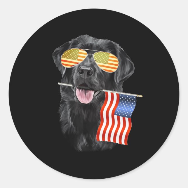 Dog Lover | Black Labrador USA American Flag Classic Round Sticker (Front)