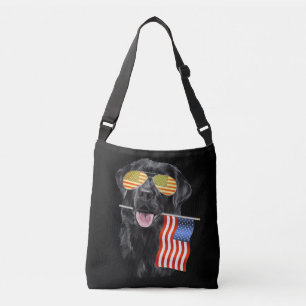 Dog Lover Black Labrador USA American Flag Crossbody Bag