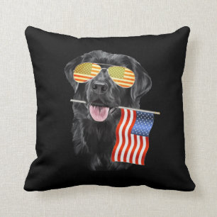 Dog Lover   Black Labrador USA American Flag Cushion