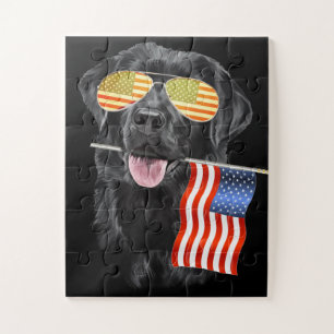 Dog Lover   Black Labrador USA American Flag Jigsaw Puzzle
