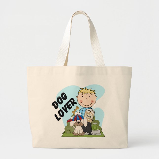 Dog Lover Blonde Boy T shirts and Gifts Large Tote Bag (Front)