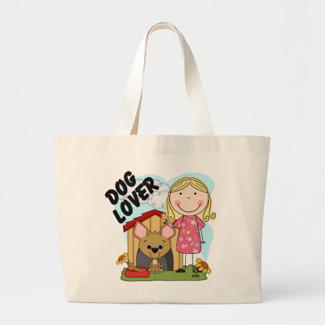 Dog Lover Blonde Girl T-shirts and Gifts Large Tote Bag (Front)