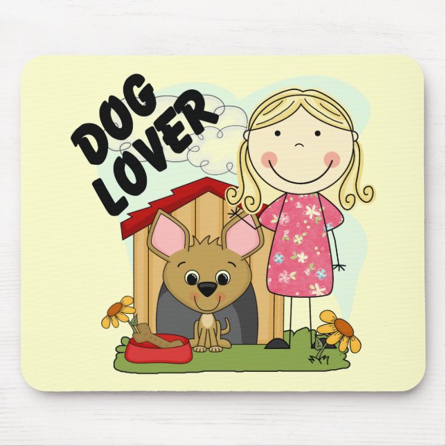 Dog Lover Blonde Girl T-shirts and Gifts Mouse Pad (Front)