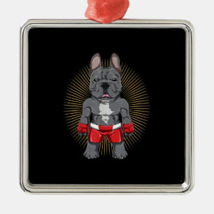Dog Lover   Brave French Bulldog Fighter Metal Ornament