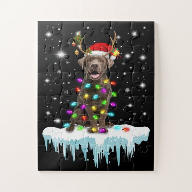 Dog Lover | Chocolate Labrador Christmas Light Jigsaw Puzzle (Vertical)
