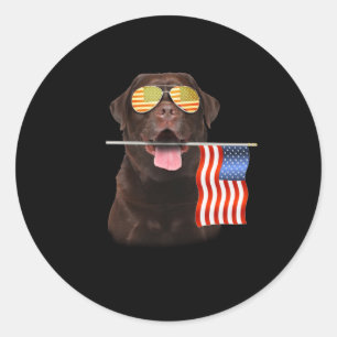 Dog Lover   Chocolate Labrador USA American Flag Classic Round Sticker