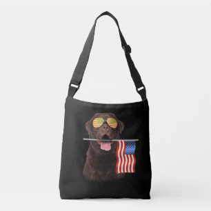 Dog Lover   Chocolate Labrador USA American Flag Crossbody Bag