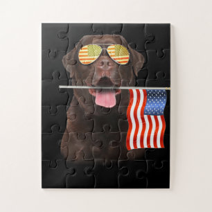 Dog Lover Chocolate Labrador USA American Flag Jigsaw Puzzle