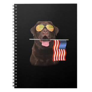 Dog Lover   Chocolate Labrador USA American Flag Notebook