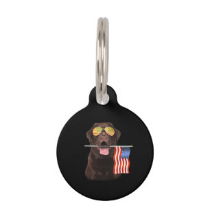 Dog Lover Chocolate Labrador USA American Flag Pet Tag
