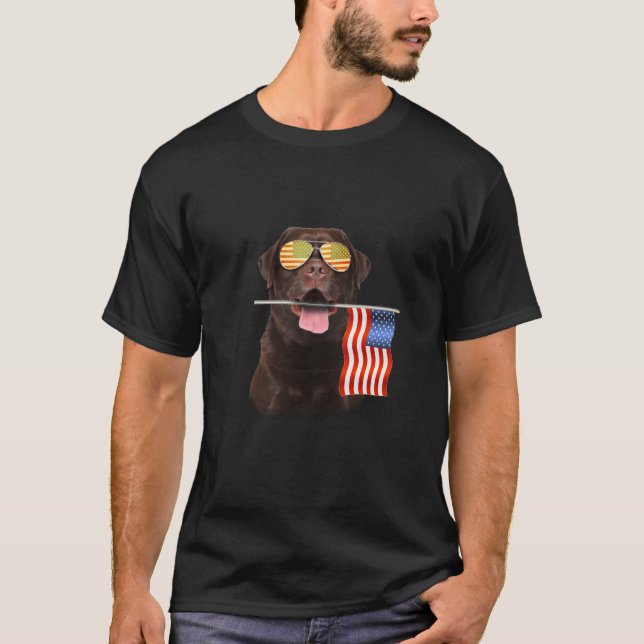 Dog Lover | Chocolate Labrador USA American Flag T-Shirt (Front)