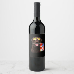 Dog Lover Chocolate Labrador USA American Flag Wine Label