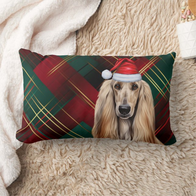 Dog Lover Christmas Afghan Hound Holiday Plaid Lumbar Cushion (Blanket)