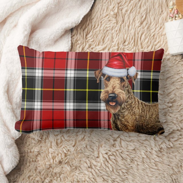 Dog Lover Christmas Airedale Terrier Holiday Plaid Lumbar Cushion (Blanket)