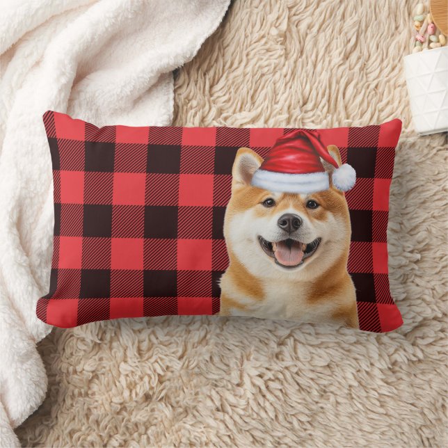 Dog Lover Christmas Akita Holiday Buffalo Plaid Lumbar Cushion (Blanket)