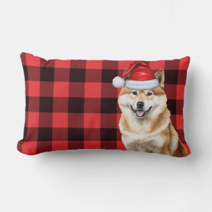 Dog Lover Christmas Akita Holiday Buffalo Plaid Lumbar Cushion