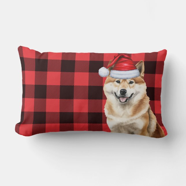 Dog Lover Christmas Akita Holiday Buffalo Plaid Lumbar Cushion (Front)