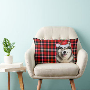 Dog Lover Christmas Alaskan Malamute Holiday Plaid Lumbar Cushion