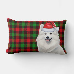 Dog Lover Christmas American Eskimo Holiday Plaid Lumbar Cushion