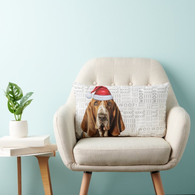 Dog Lover Christmas Basset Hound Holiday Lumbar Cushion (Chair)