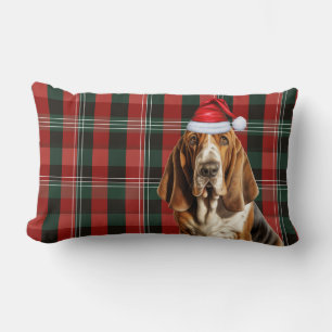 Dog Lover Christmas Basset Hound Holiday Plaid Lumbar Cushion