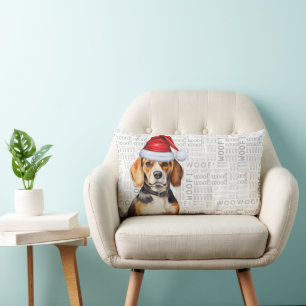 Dog Lover Christmas Beagle in a Winter Hat Lumbar Cushion