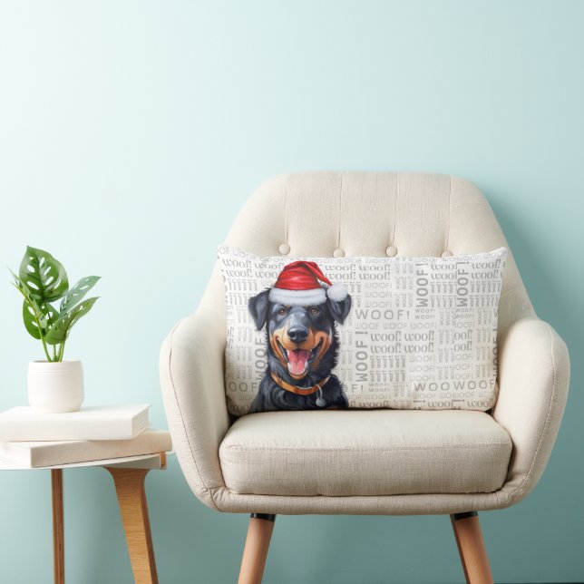 Dog Lover Christmas Beauceron in a Winter Hat Lumbar Cushion (Chair)