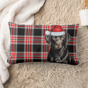 Dog Lover Christmas Black Labrador Retriever Plaid Lumbar Cushion