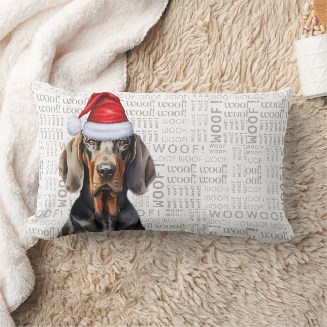 Dog Lover Christmas Black Tan Coonhound Holiday Lumbar Cushion (Blanket)