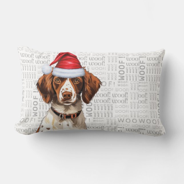 Dog Lover Christmas Brittany Spaniel Holiday Lumbar Cushion (Front)