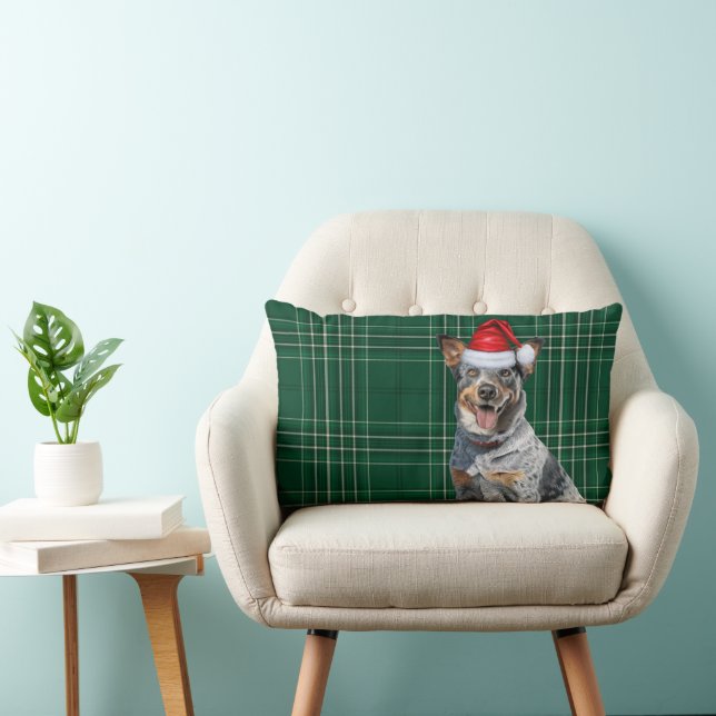 Dog Lover Christmas Cattle Dog Holiday Plaid Lumbar Cushion (Chair)
