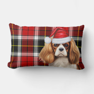 Dog Lover Christmas Cavalier Spaniel Festive Plaid Lumbar Cushion