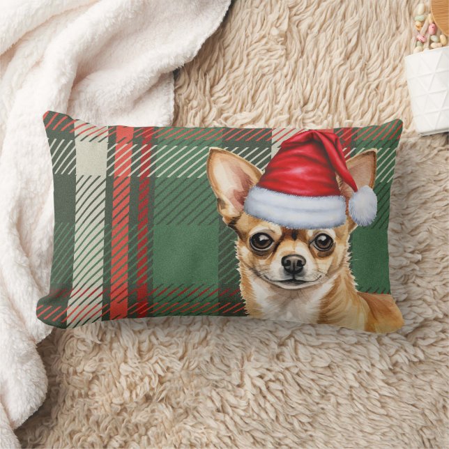 Dog Lover Christmas Chihuahua Holiday Plaid Lumbar Cushion (Blanket)