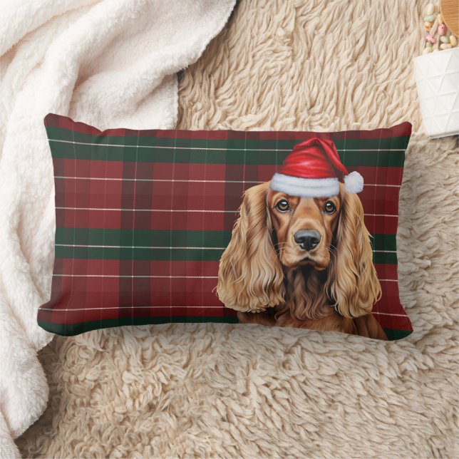 Dog Lover Christmas Cocker Spaniel Holiday Plaid Lumbar Cushion (Blanket)
