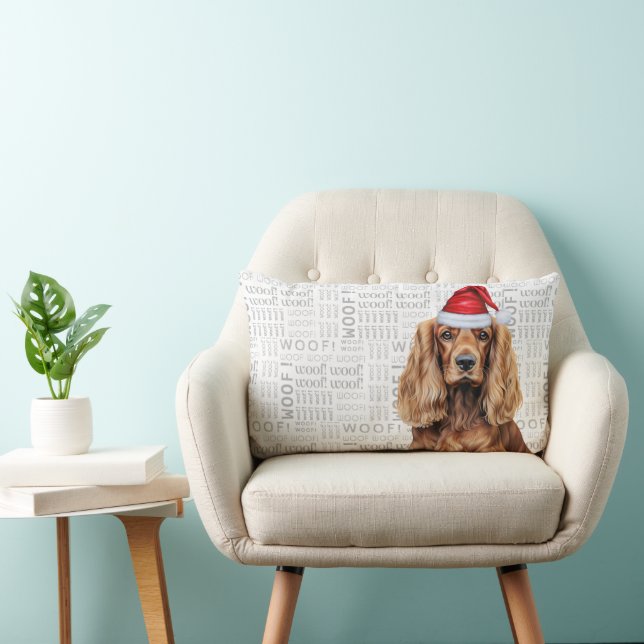 Dog Lover Christmas Cocker Spaniel Woof Holiday Lumbar Cushion (Chair)