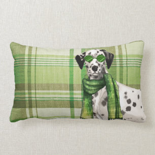 Dog Lover Christmas Dalmatian and Green Plaid Lumbar Cushion