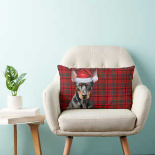 Dog Lover Christmas Doberman Red Holiday Plaid Lumbar Cushion